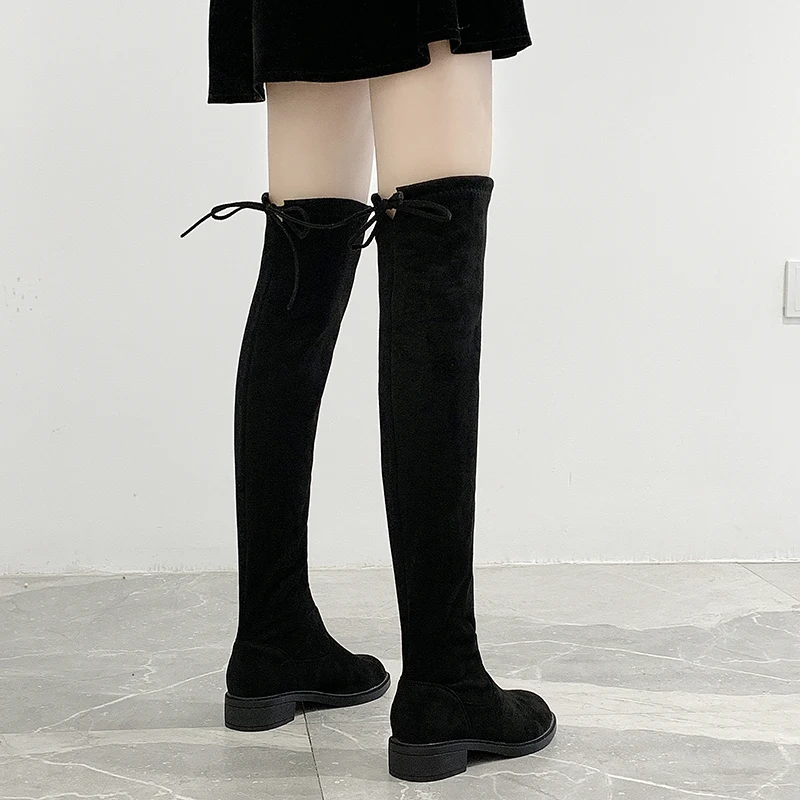 

Black suede Simple Lace Women shoes Over the knee Boots