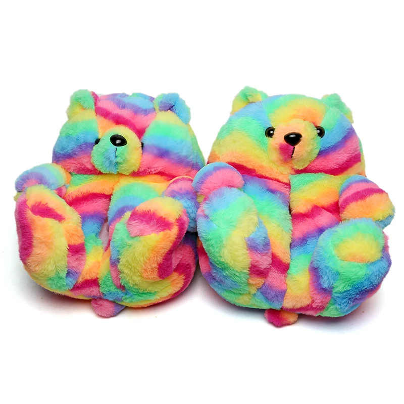 

Lovely Plush Fast Shipping Adult/Kids/Toddler Size Teddy Bear Slipper Comfortable House Slippers Women Fuzzy Fur Slides, Customized color