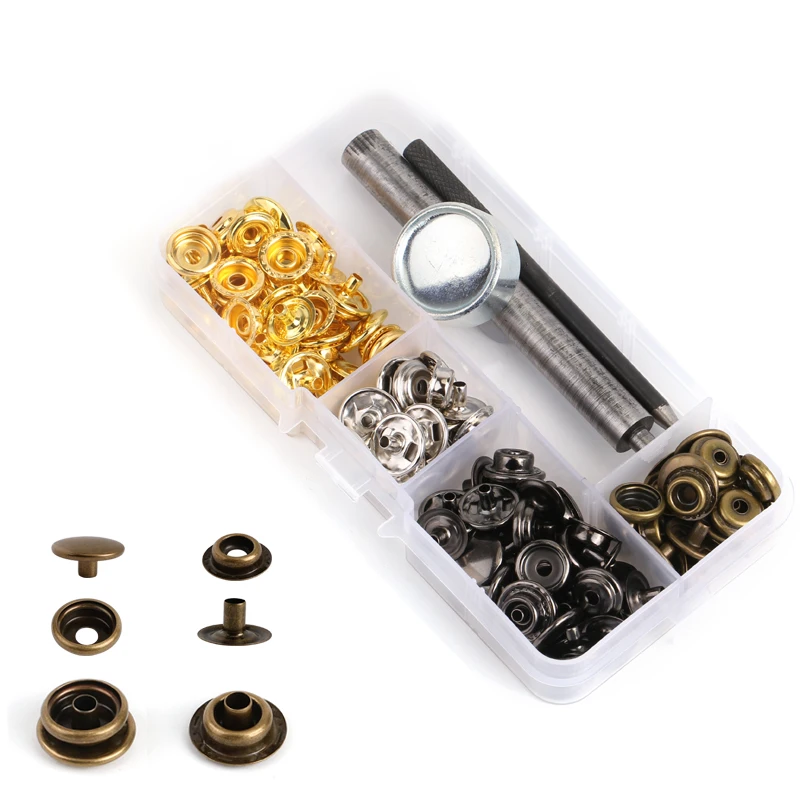

10 Sets Metal Buckel Plating Buttons Snaps Press Fasteners With 3 Pieces DIY Fixing Press Studs Clothing Sewing Tool, Gold/silver/gun black/bronze
