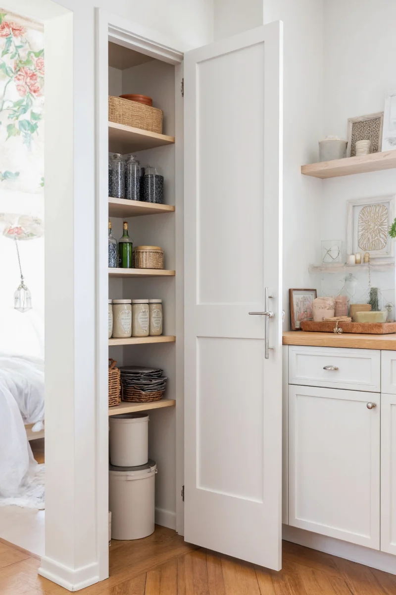 Clear Storage Containers in a Neat Pantry Shelf