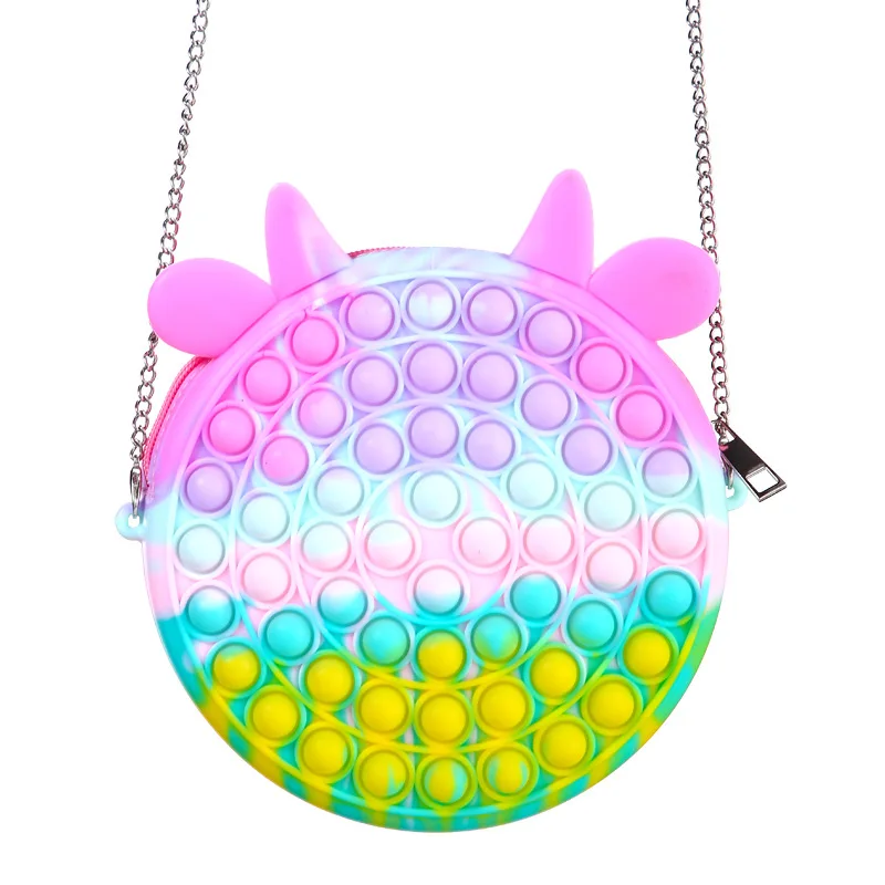 

Push Pop Silicone Bag Macaron And Rainbow Color Fidget Toys Handbag For Women Kids