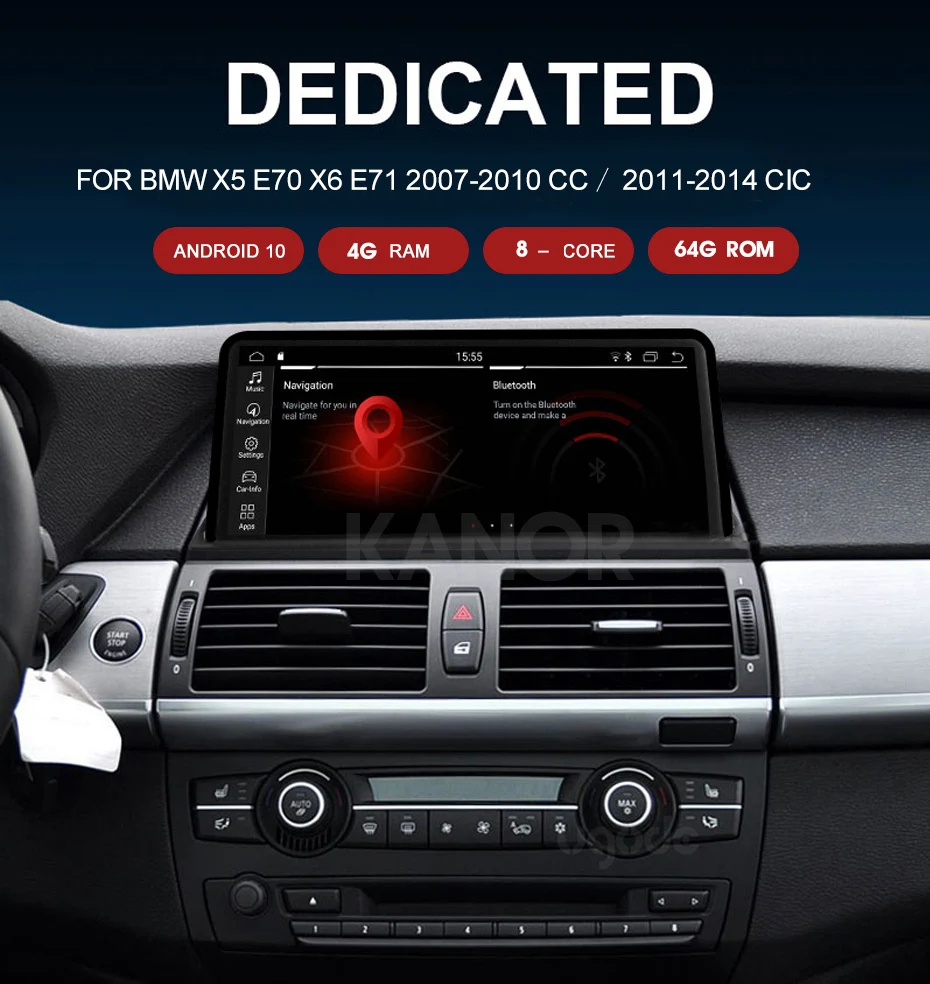 
1920*720 10.25 inch Android 10 8 core CPU 4G RAM 64G ROM Car GPS Navigation For BMW X5 E70 X6 E71 CCC CIC 
