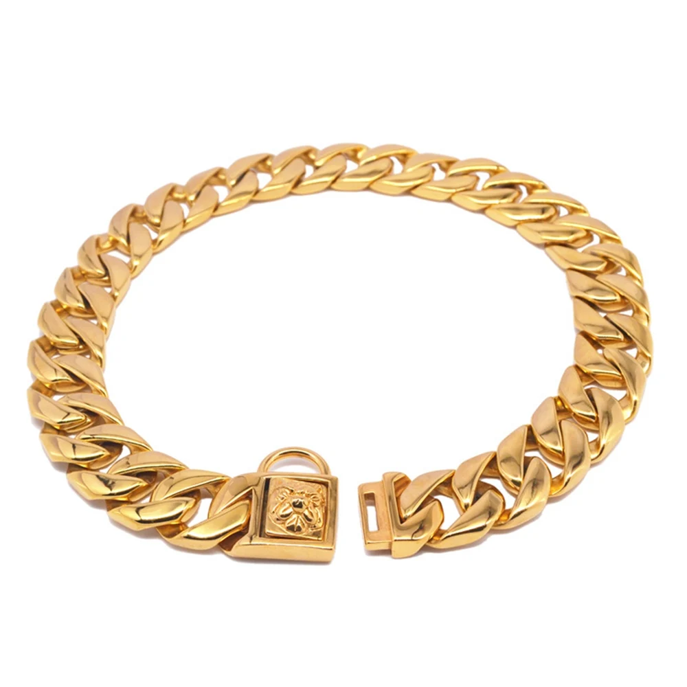 

Latest Durable Stainless Steel Chain Choke Dog Collar Pet, Gold, customized color