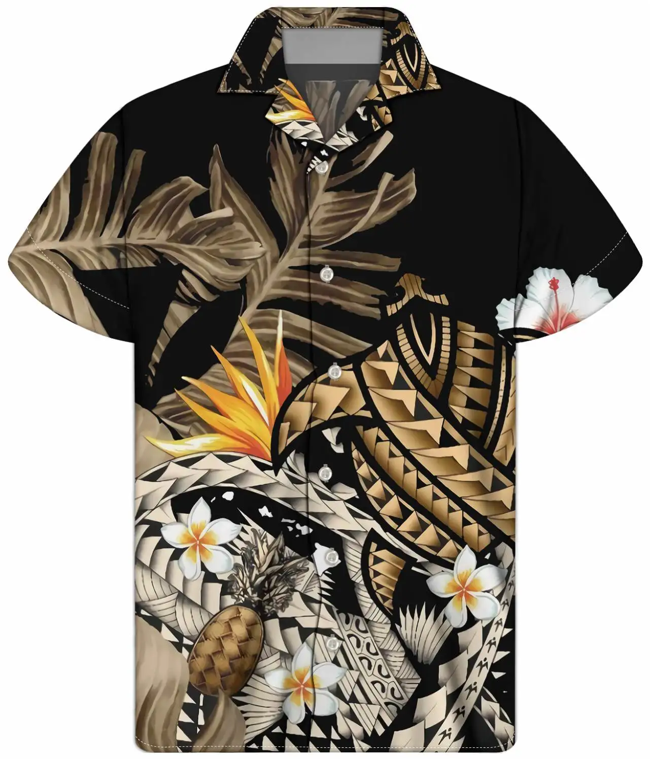 

Grey Plus Size Polynesian Sea Turtle Print Men's Shirt Custom 3D Print Cuba Collar Short Sleeves Regular Shirts for Men, Custom color