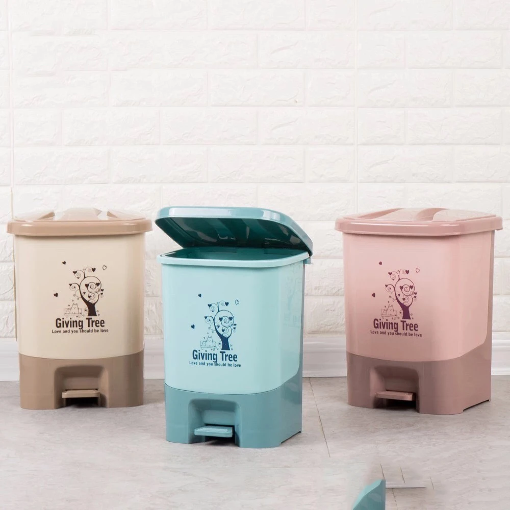 

Household Recycle PP Foot Petal Unique Indoor Trash bin with Lid, Pink,blue,khaki
