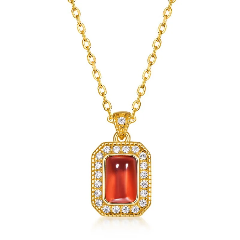 

2021 new S925 sterling silver gem necklace square garnet pendants chain necklace 18k gold plated necklace women jewelry