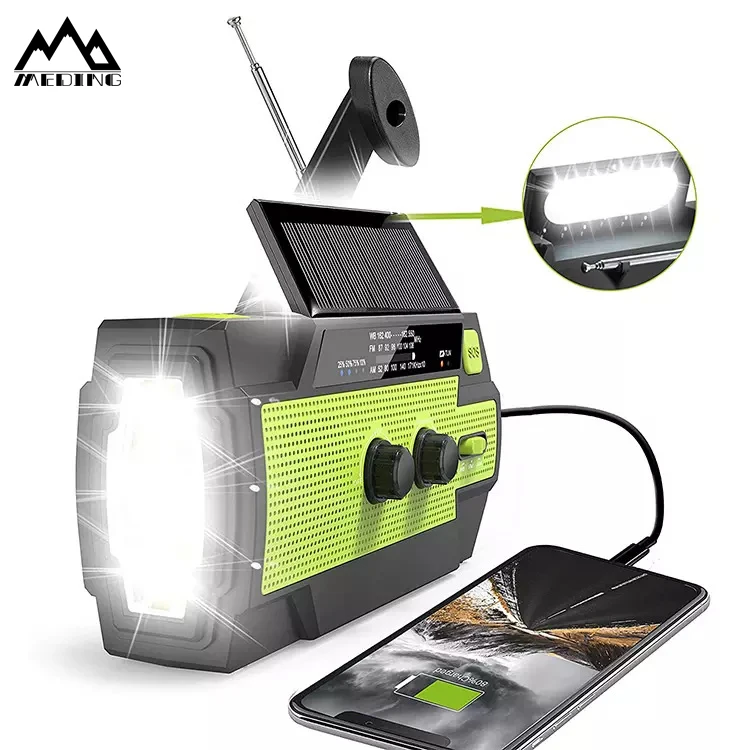 

MEDING MD-090p Emergency flashlight radio hand crank solar survival radio NOAA Weather Radio for Reading Lamp