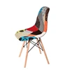 Multicolored Dining Chair Retro Kitchen Chair Patchwork Linen Dining Chair Wooden