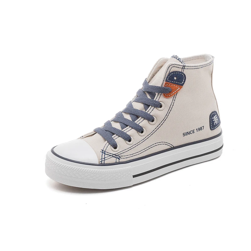 

2021 New Arrival Women's Classic High Top Canvas Sneakers Trending White Casual Skateboarding Shoes