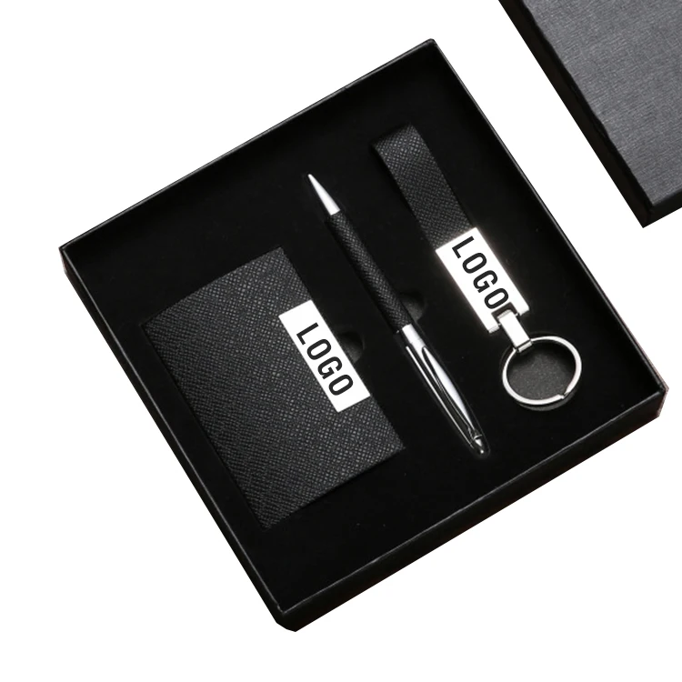 

Custom LOGO Card holder And Pen Keychain Company Corporate Business Men Gift Set
