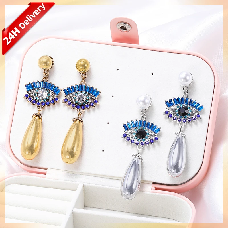 

HOVANCI Hot Sale Personalized Inlaid Crystal Color Rhinestone Eyes Dangle Earrings Shiny Water Drop Earrings