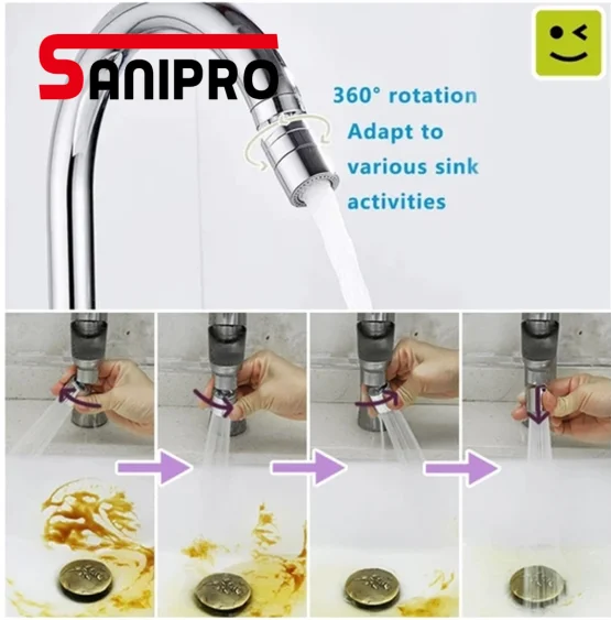 
SANIPRO New 2-Flow Aerator 360 Degree water saving devicet/Kitchen Faucet Tap Adapter Device Kitchen or Bathroom Fitting 