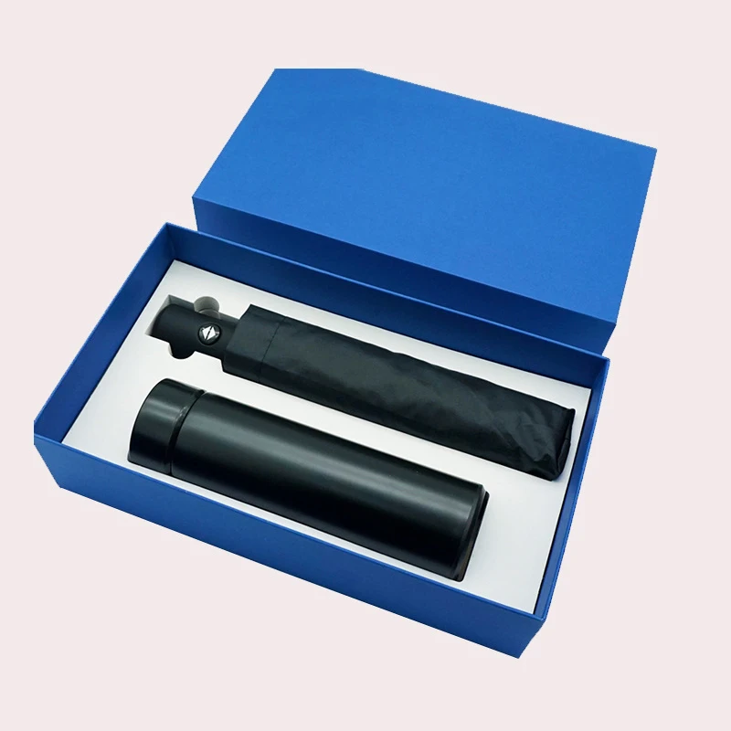 

Seaygift custom company logo commercial activity business bottles umbrella gift box sets LED temperature display water bottles, Blue/black/red/gold