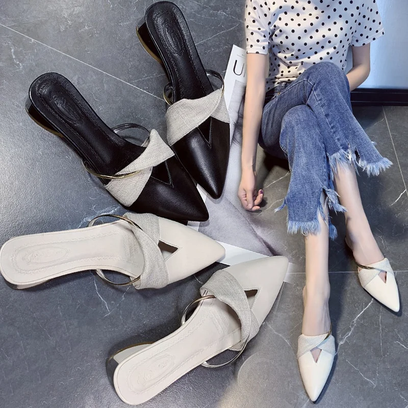 

2021 Latest Women Casual Shoes Pointed Toe Pumps Block Heels Sandals for Ladies, Shown