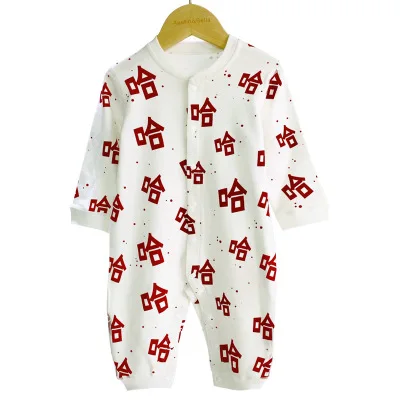 

New Design Chinese Print Style Autumn 0-6 Month Long Sleeve Combed 100% Cotton Romper, Customized