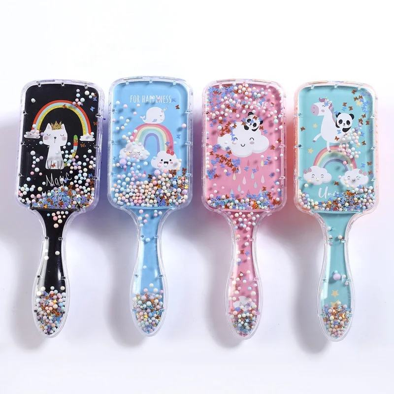 

Biumart Cartoon Hair Brush Anti-Static Massage Cute Hair Comb For Children Shiny Crystal Quicksand Air Cushion Comb For Kids