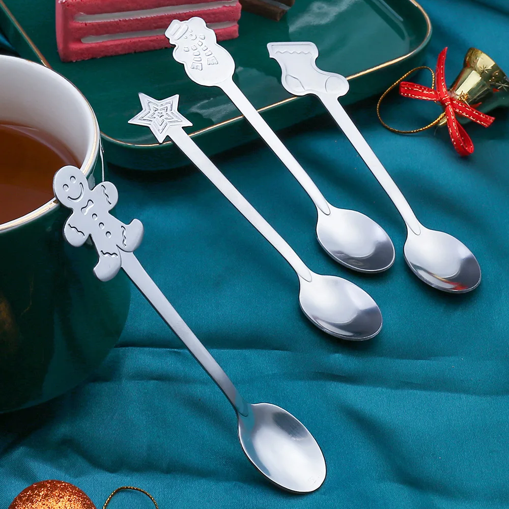 

Stainless Steel Christmas Coffee Spoon Cutlery Set Stainless Wedding Flatware Sets Tea Spoons Metal Silverware Set Thanksgiving, Sliver