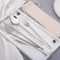 

2019 Hot selling korean stainless steel fork spoon and chopstick straw image set