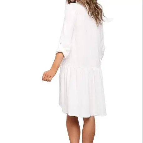 

Spot Europe And The United States 2020 Autumn New Products Single-breasted Sever-quarter Sleeves Solid Color Dress, Customized color