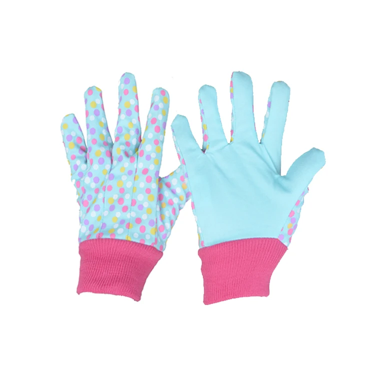 

HANDLANDY Lovely design cotton palm light blue dotting printing garden gloves for kids,polyester gloves for garden digging, Floral