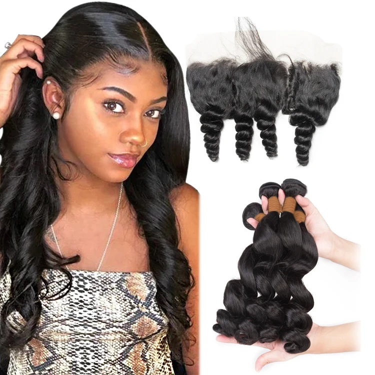 

Unprocessed Loose Wave Bundles With Lace Frontals Human Hair Vendor's HD Lace Frontal Raw Indian Virgin Hair Bundles, Natural colors