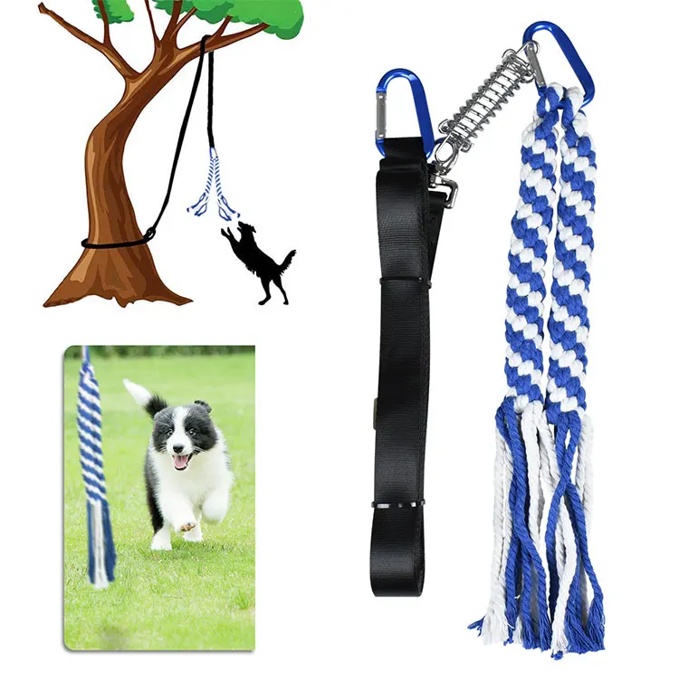 

Dog Spring Pole Outdoor Exercise Agility Chew Rope Pull Tug Toys Pet Playing Hanging Tree Training Toy for Dogs, As picture