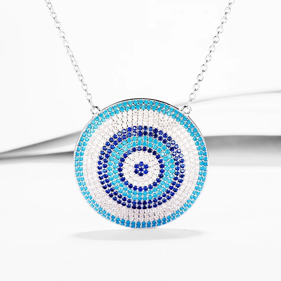 

Top Quality 100% 925 Sterling Silver Necklace With Cubic Zircon Blue Eye Pendants Necklaces Fit Women Silver Jewelry
