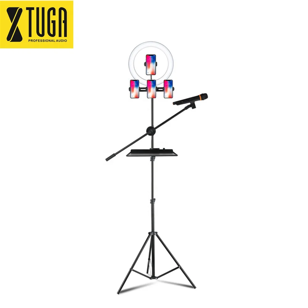 

Wholesale broadcasting live voice with microphone stands adjustable triop stand, Black