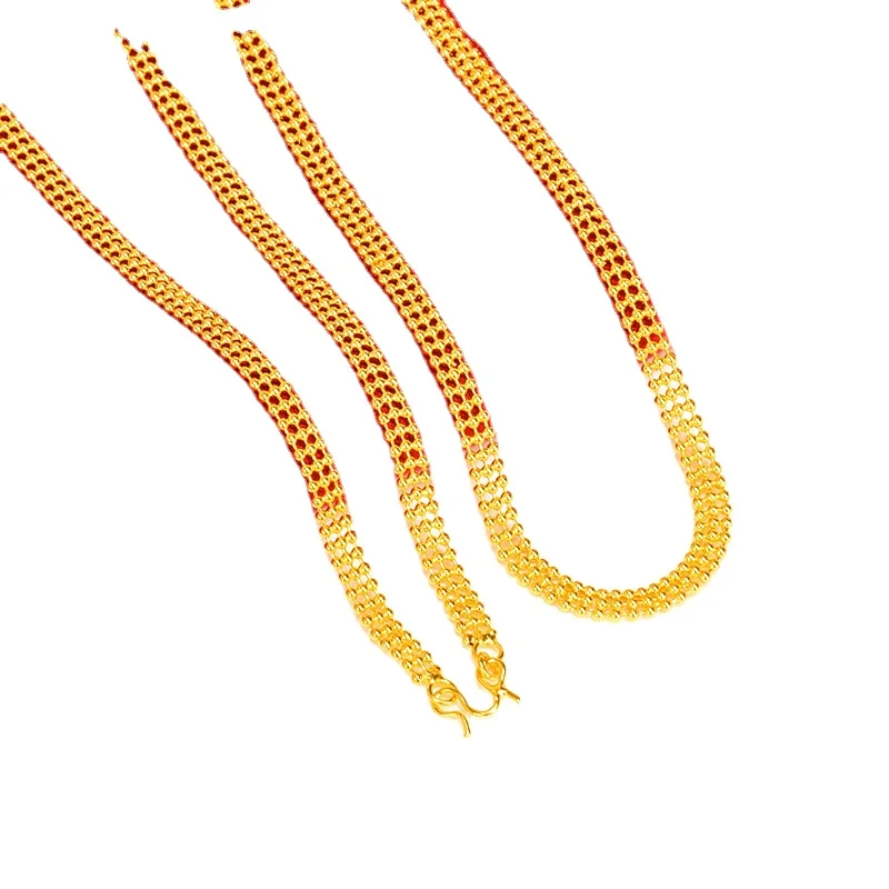 

Vietnam Sand Bean Beads Copper Gilded Necklace Ladies Three-Row Bead Chain European Coin Gold Jewelry Supply Wholesale