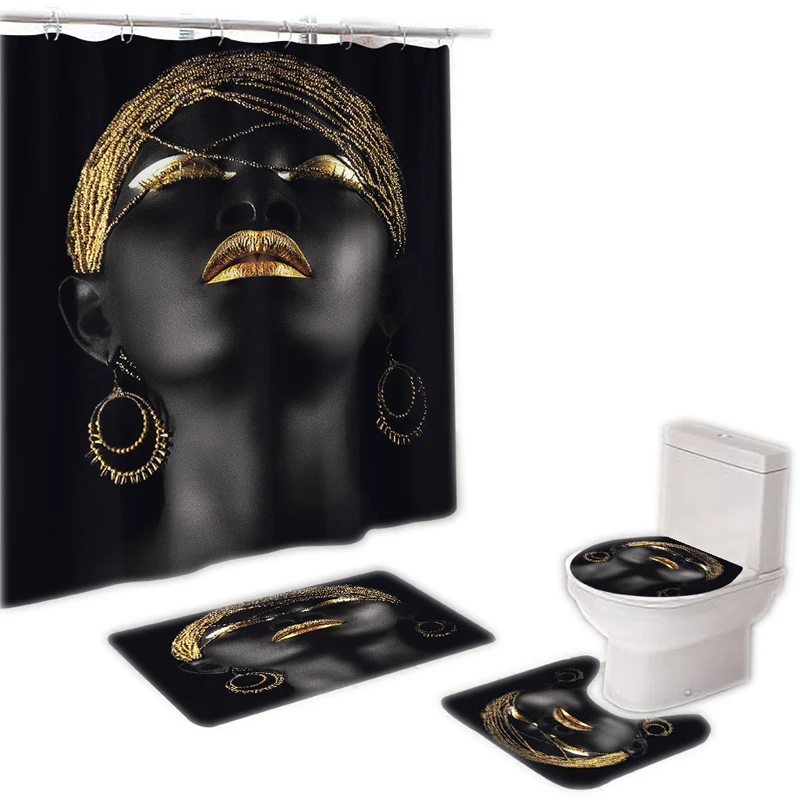 

African Sweets Sexy Black Girls 3d Printed Polyester Waterproof Bath Rugs Shower Curtain Set