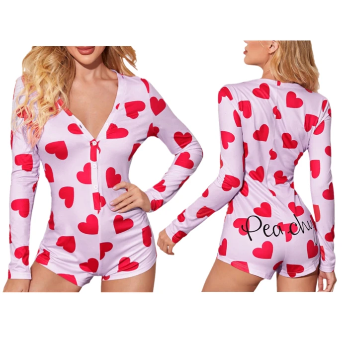 

Valentines Onesie Pyjamas Love Heat print Adult Onesie Pijamas Long Sleeve 2022 Valentine Day Onesie For Women's Sleepwear, 5colors