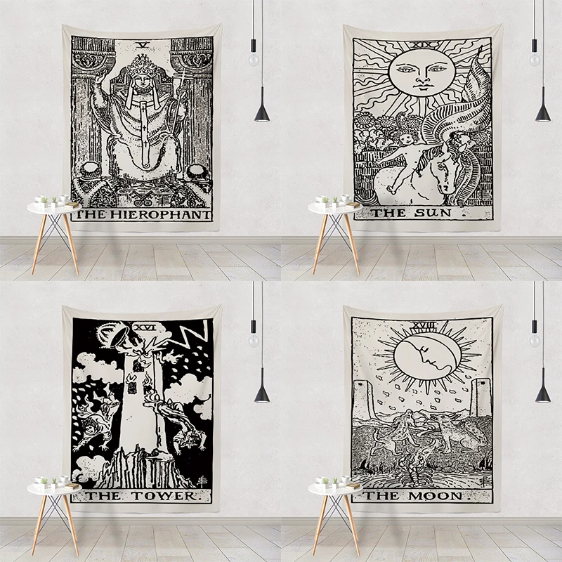 
Psychedelic Divination Tarot Sun Moon Print Tapestry Bedroom Custom Wall Hanging 