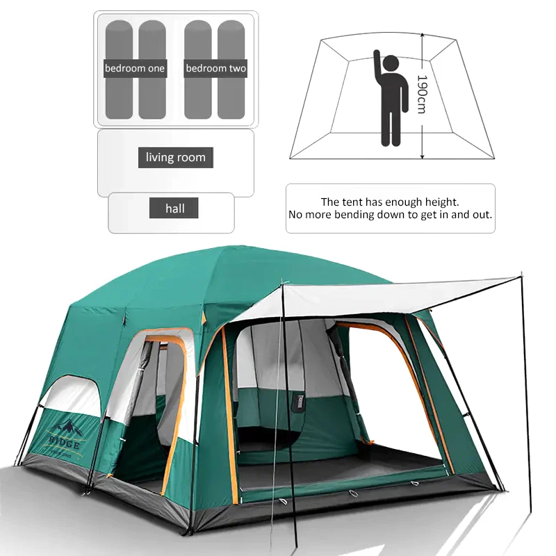 

waterproof big extra large family tent 12person cabin tent experience for camping outdoor size 2 Rooms 3 Doors and 3 Window