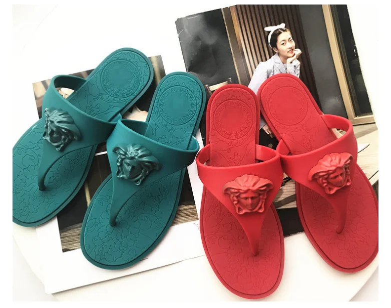 

Women Flip Flops Relievo Pattern Mini Miller Flat Thong Sandals For Party, Black red green pink brown