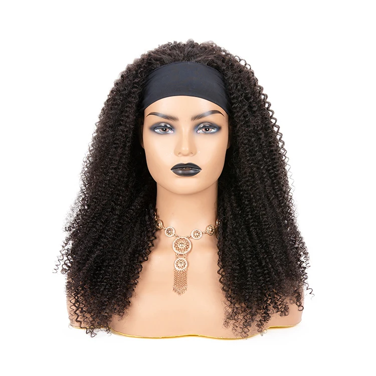 

8~30 inch cheap wholesale 100% brazilian virgin human hair weave natural black afro kinky curly wig with head band