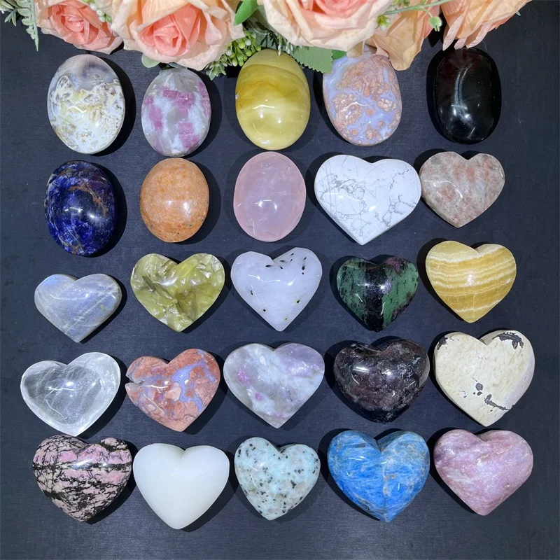 Rose Quartz Palm Stone Natural Reiki Stone Blue Apatite Pink Tourmaline Heart for Healing