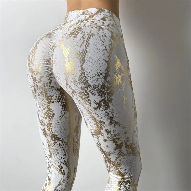 

High Waist Snakeskin Yoga Leggings Gilding Long Gym Wear Clothing Peach Buttock Workout Quick-dry Pants, 10 colors for choose