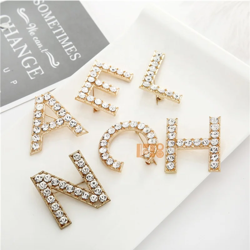 

Product 2020 Fashion jewelry gold plated Rhinestone Letters Alphabet Brooch Pin