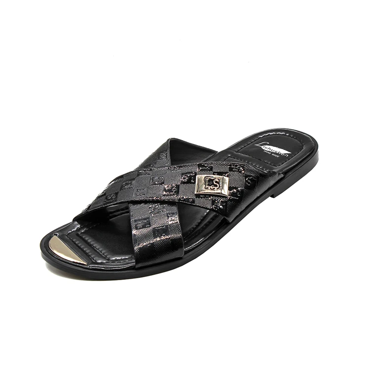 

Wholesale slippers Thai handmade comfort massage men's slippers leather men slippers, Black