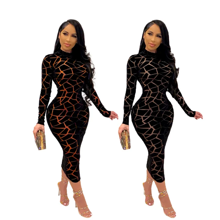 

Ladies Autumn Printed Long Sleeve Fashion Long Dress Women