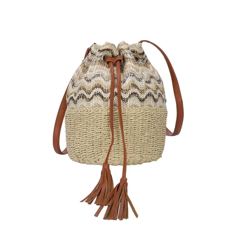 

Minissimi Brand Bolsos De Paja Bucket Woven Bag Barrel Straw Handbag Canvas Beach Bags, Multi color