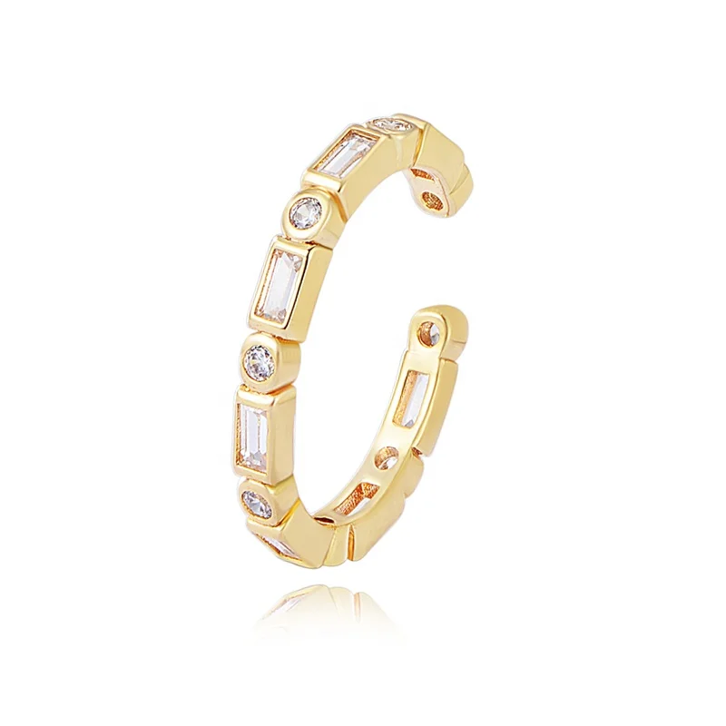 

fine fantasy luxury Emerald Eternity Clip on studs ear psj brass 18k gold plated Cubic Zirconia Cuff Earrings for women girls