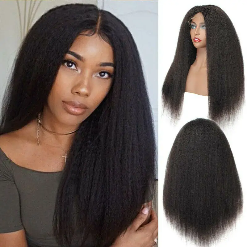 

natural Long Straight T part Lace Front Synthetic Wigs , Afro Kinky Yaki Front Synthetic Wig For Black Women