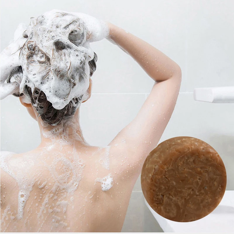

100% Natural Organic Vegan Hair Wash Oil Control Anti Hair Loss Plant Soild Ginger Shampoo Bar, Brown