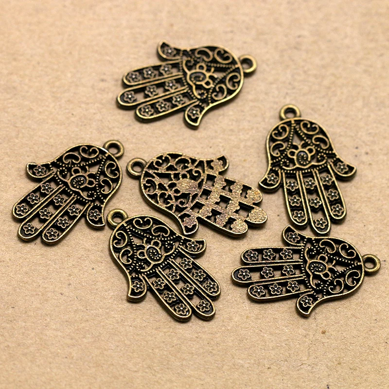 

XuQian Antique Bronze Plated Hamsa Hand Pendants Charms For Bracelet Making Jewelry