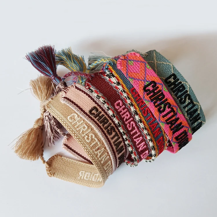 

Handmade Friendship Woven bracelet with words embroidery texts Knitted bracelet with 3D texts