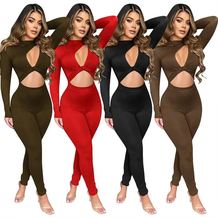 

YP Cheap Price Hollowed Out Chest Exposed Sexy Leisure Bodycon Jumpsuits Elegant Jumpsuit Women, Customized color