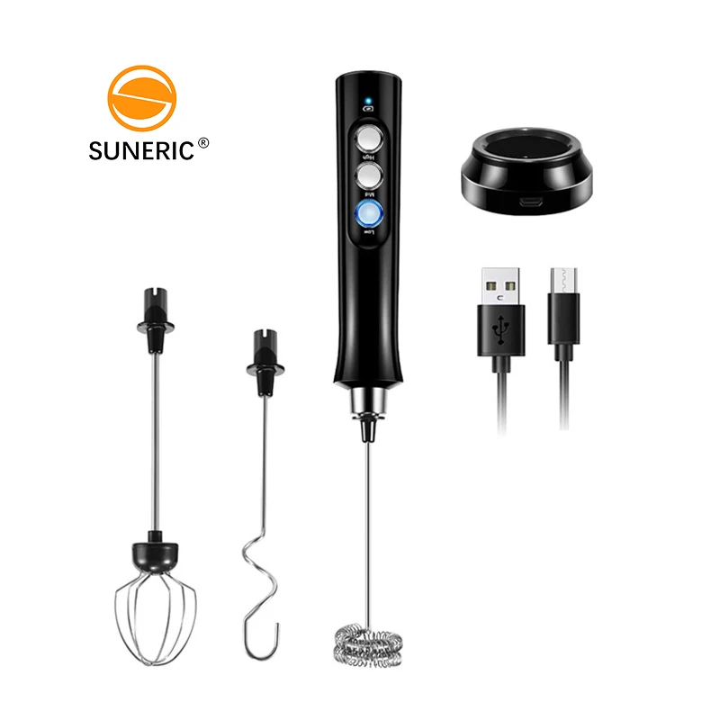 

3 in 1 Rechargeable Handheld Coffee Foam Maker Usb Whisk Custom Automatic Stainless Steel Milk Frother With Stand, Black /white