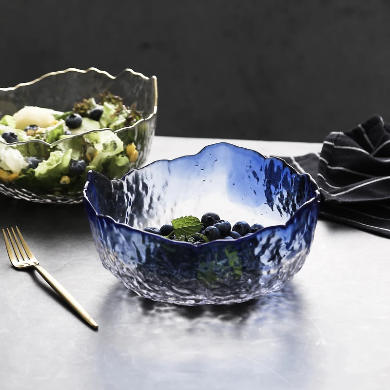 Manufacturer Modern Style Luxury Transparent Irregular Edge Glass Salad Bowl