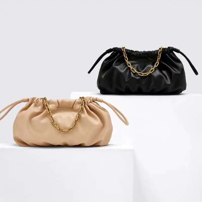 

New Fashion Ins Hot Mini Pu Leather Cloud Dumpling Shaped Shoulder Bag Crossbody Folds Women Handbags 2020